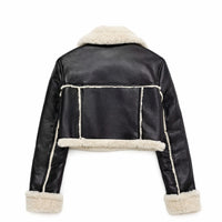 Women's Asymmetrical Sherpa Fur Cropped Leather Jacket