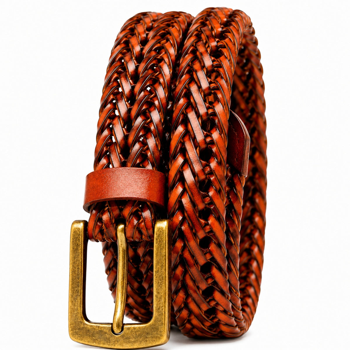 Men's Casual Braided Leather Belt Genuine Leather Woven Belt