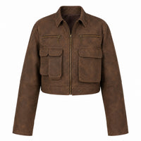 Women's Premium Style Genuine Leather Cropped Jacket