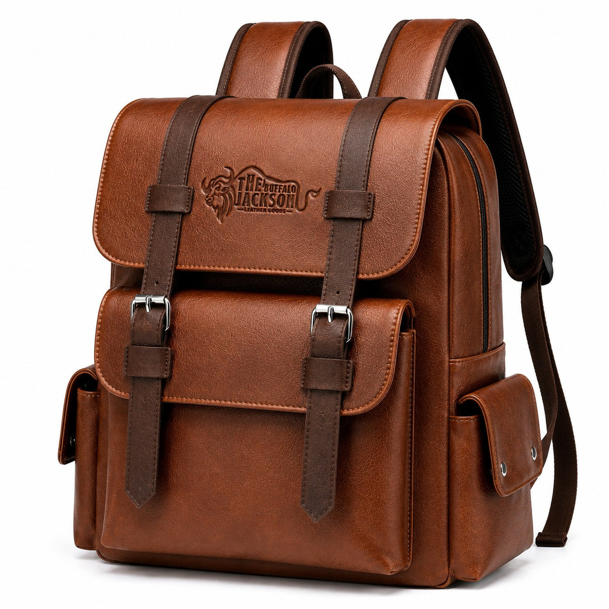 Classic Leather Travel Backpack With Side Pockets