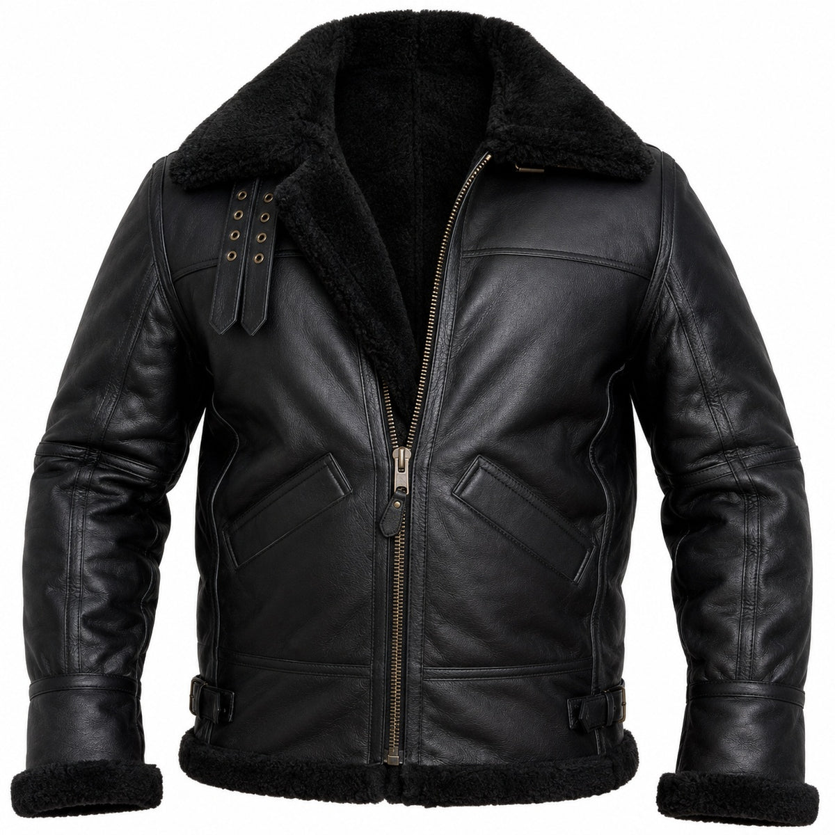 Men's Black Classic Shearling Genuine Leather Jacket