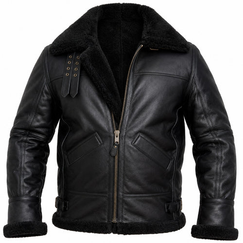 Men's Black Classic Shearling Genuine Leather Jacket