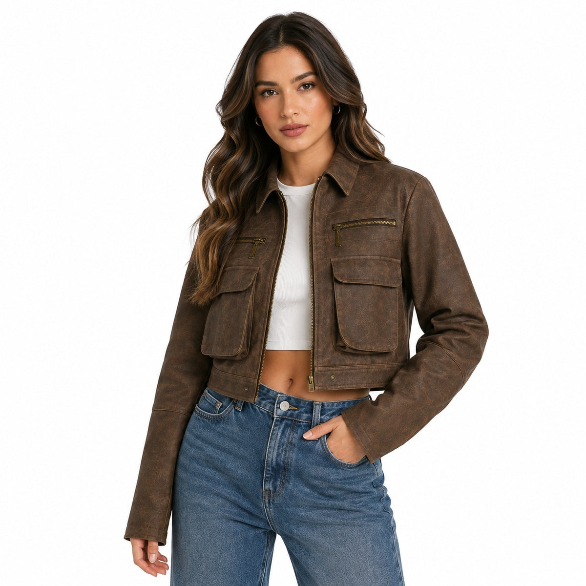 Women's Premium Style Genuine Leather Cropped Jacket