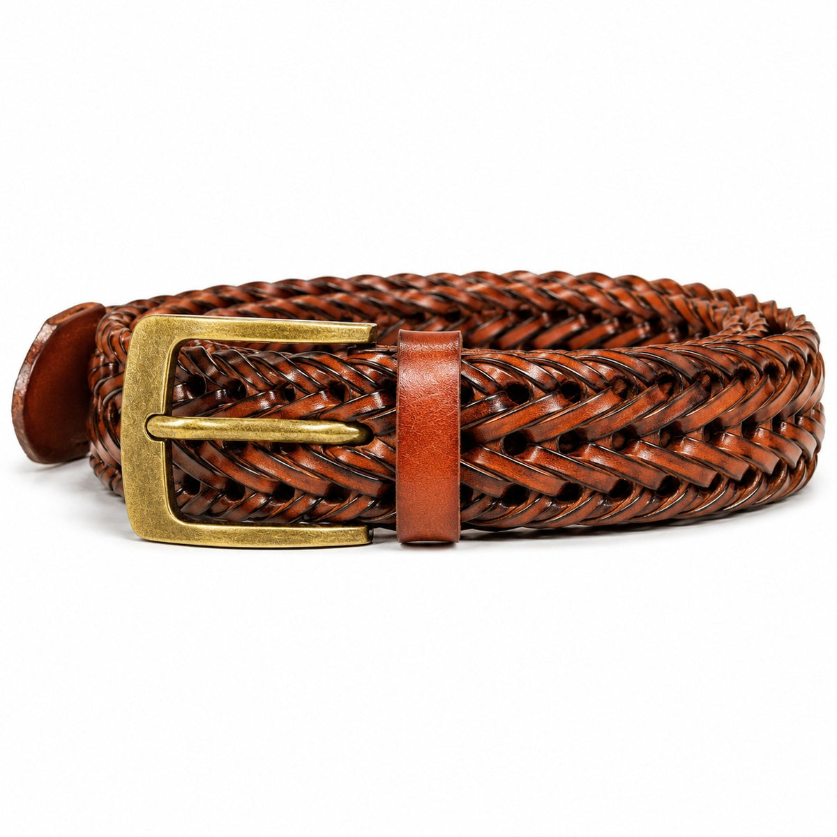 Men's Casual Braided Leather Belt Genuine Leather Woven Belt