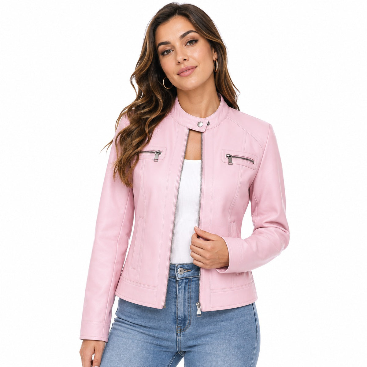 Women's Zip Up Genuine Leather Biker Jacket