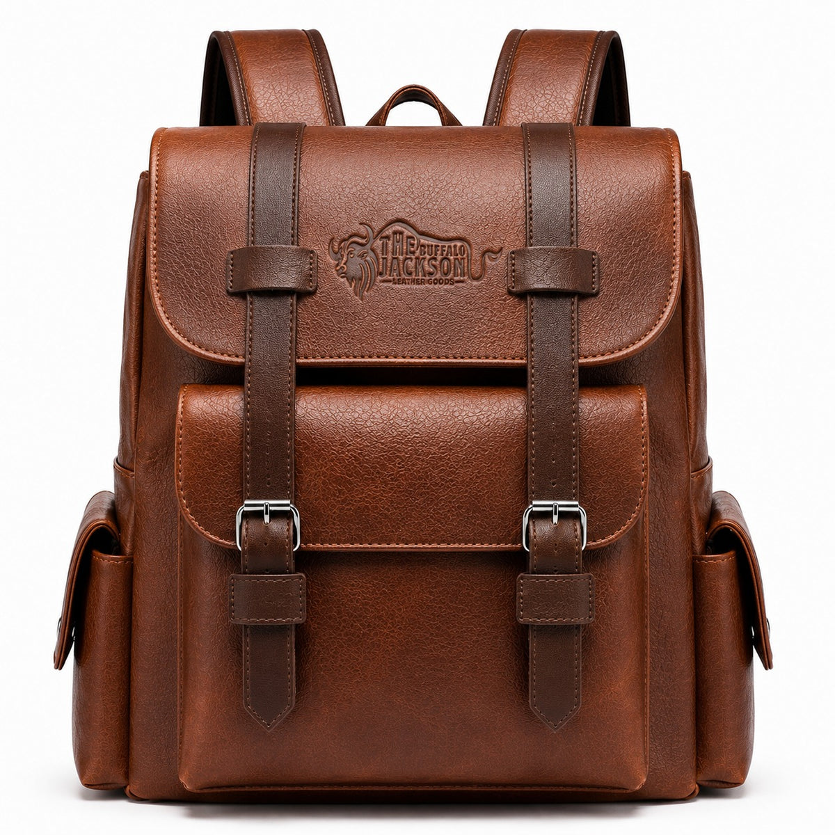 Classic Leather Travel Backpack With Side Pockets