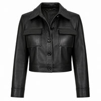 Women's Button Up Cropped Leather Jacket