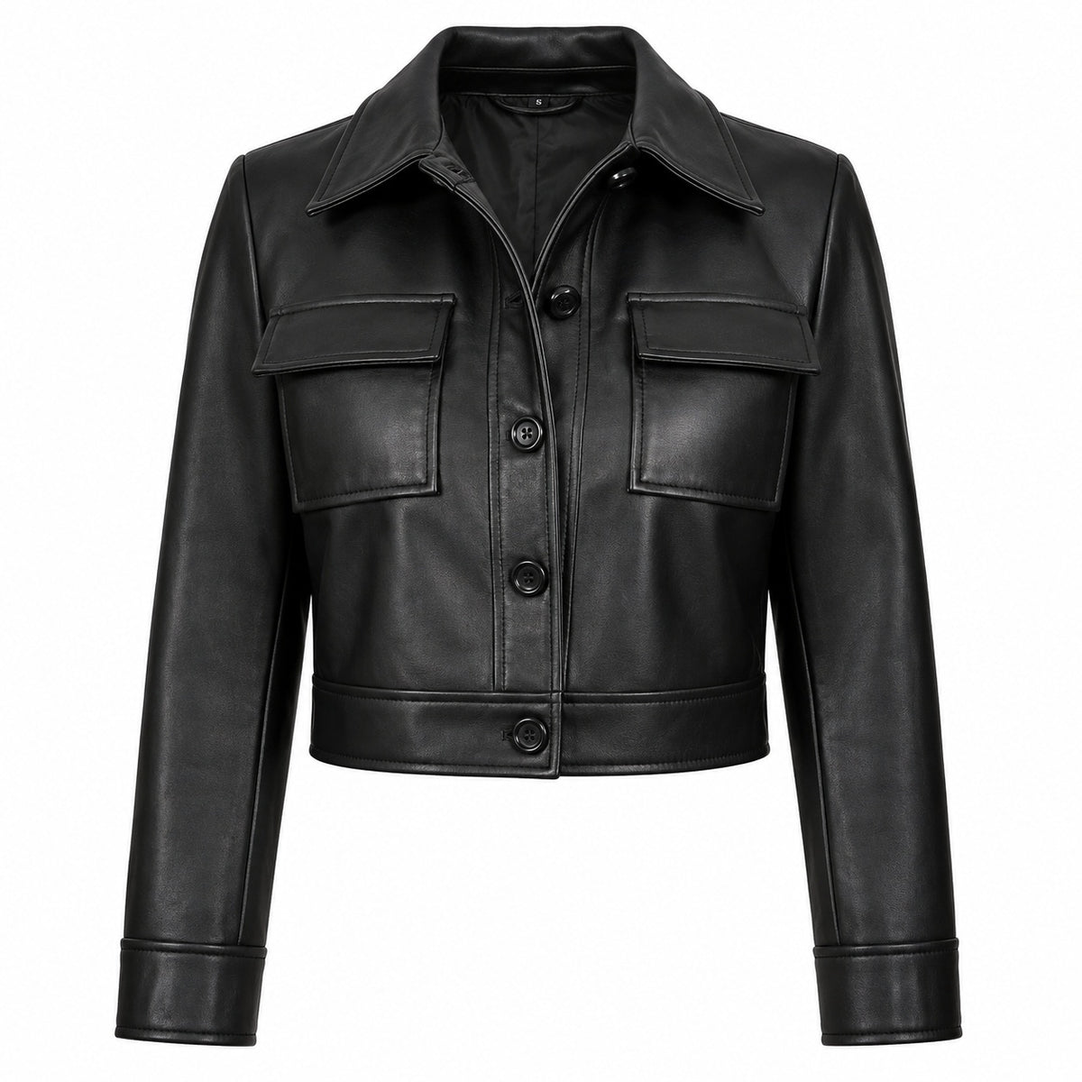 Women's Button Up Cropped Leather Jacket