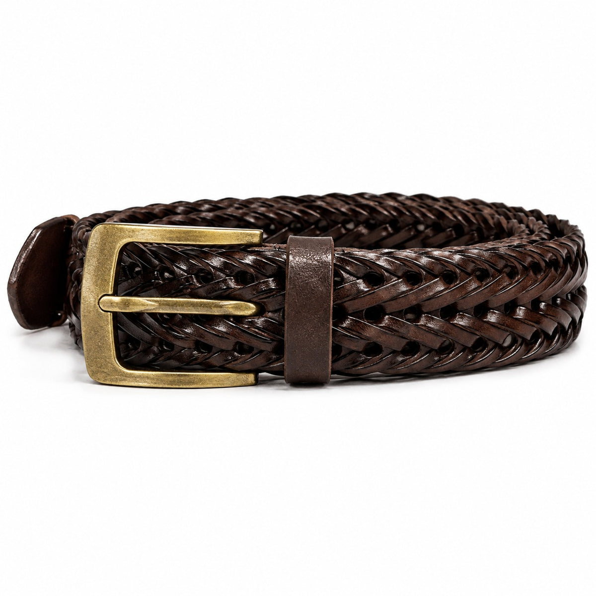 Men's Woven Leather Belt Genuine Leather Braided Casual Belt