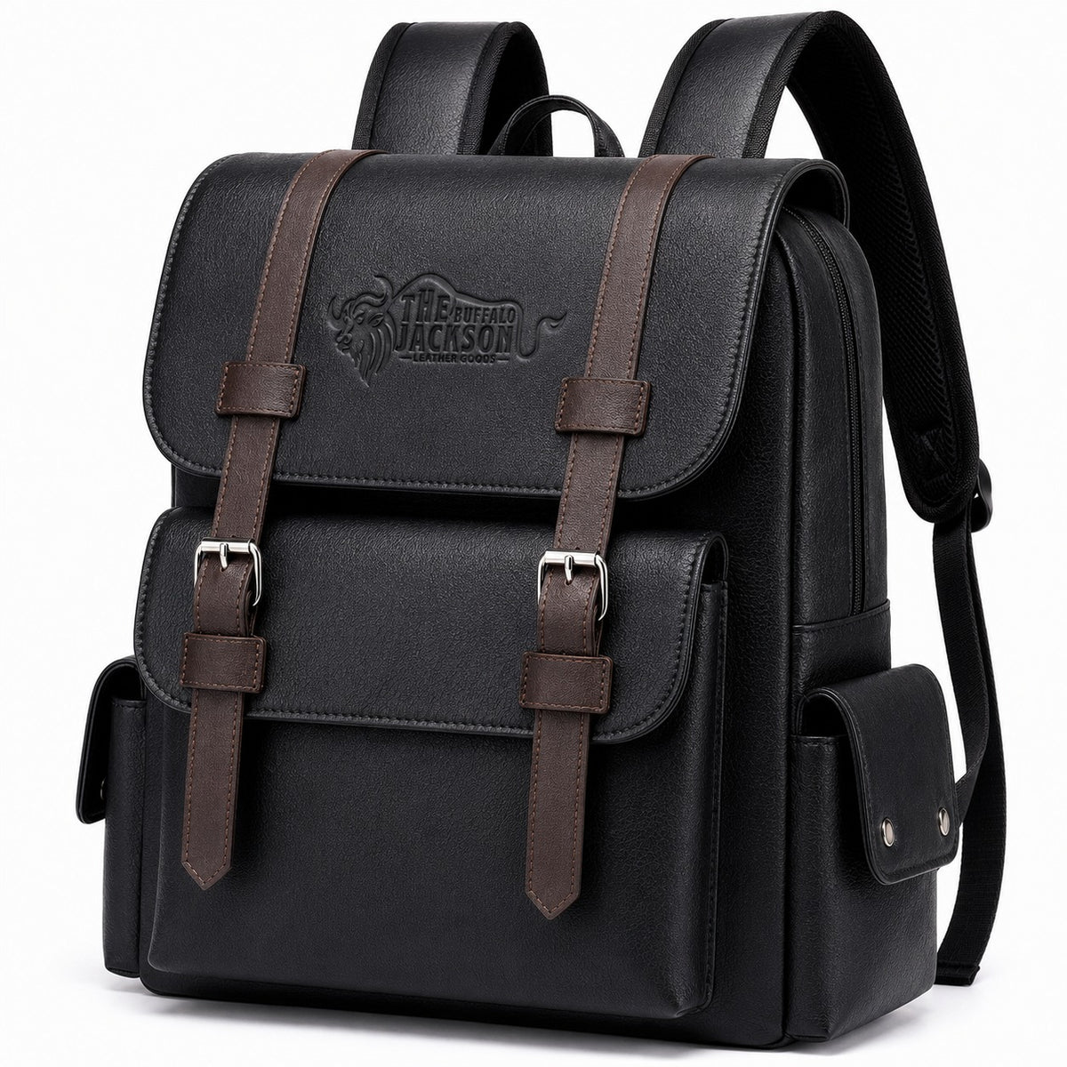 Classic Leather Travel Backpack With Side Pockets