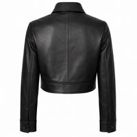 Women's Button Up Cropped Leather Jacket