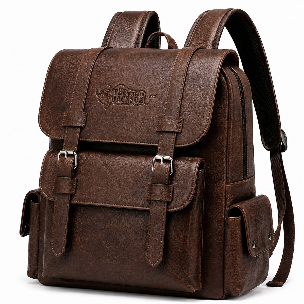 Classic Leather Travel Backpack With Side Pockets