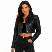 Women's Quilted Button Up Cropped Jacket