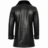 Men's Button Up Sherpa Lined Fur Leather Coat