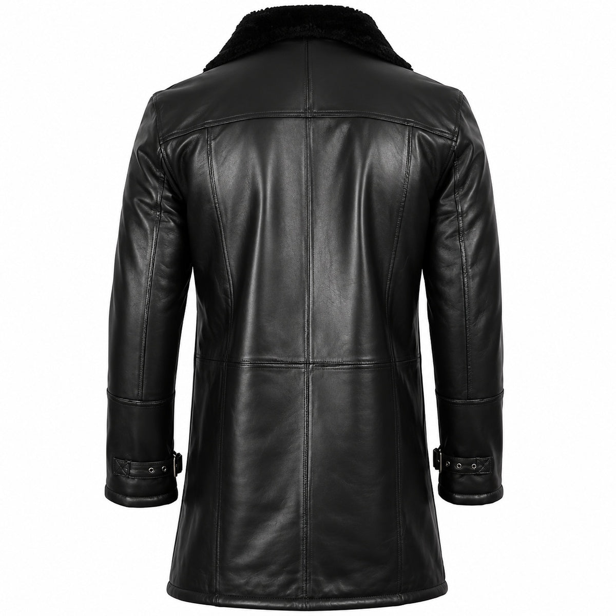 Men's Button Up Sherpa Lined Fur Leather Coat