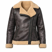 Women's Brown Shearling Lined Leather Jacket