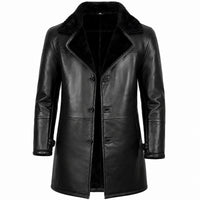 Men's Button Up Sherpa Lined Fur Leather Coat