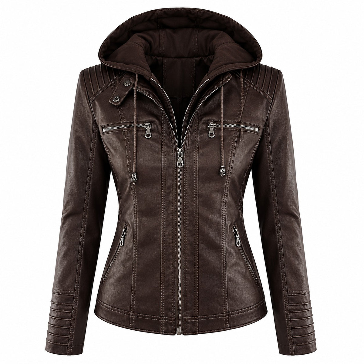 Women's Stylish Hooded Moto Leather Jacket