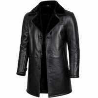 Men's Button Up Sherpa Lined Fur Leather Coat