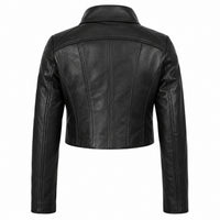 Women's Zip Up Shirt Collar Cropped Leather Jacket