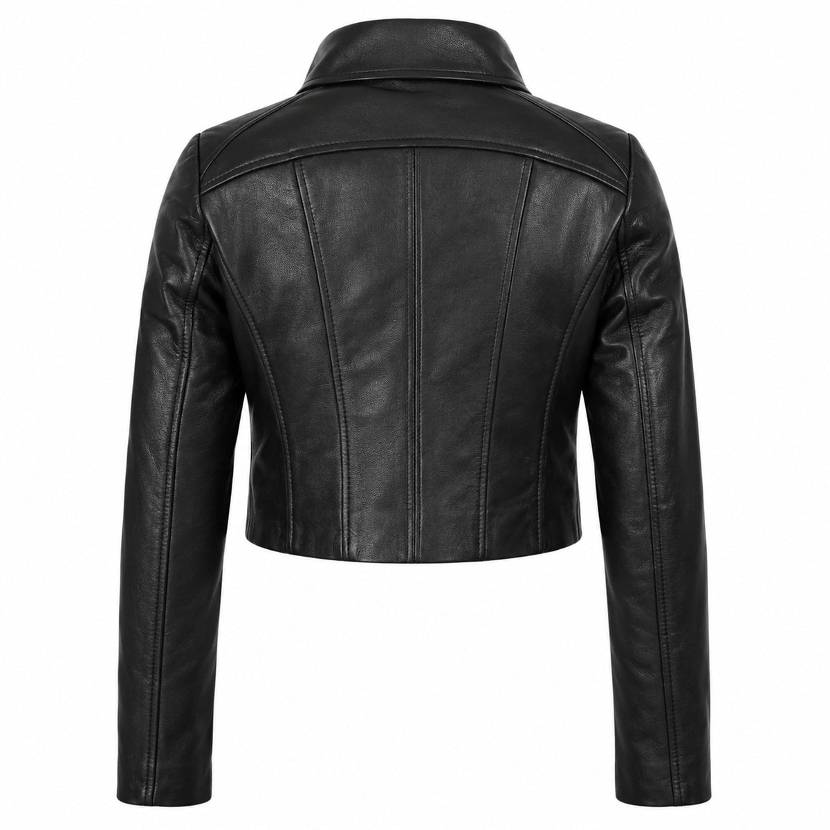 Women's Zip Up Shirt Collar Cropped Leather Jacket