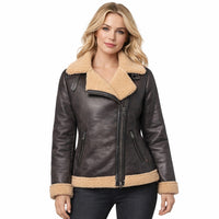 Women's Brown Shearling Lined Leather Jacket