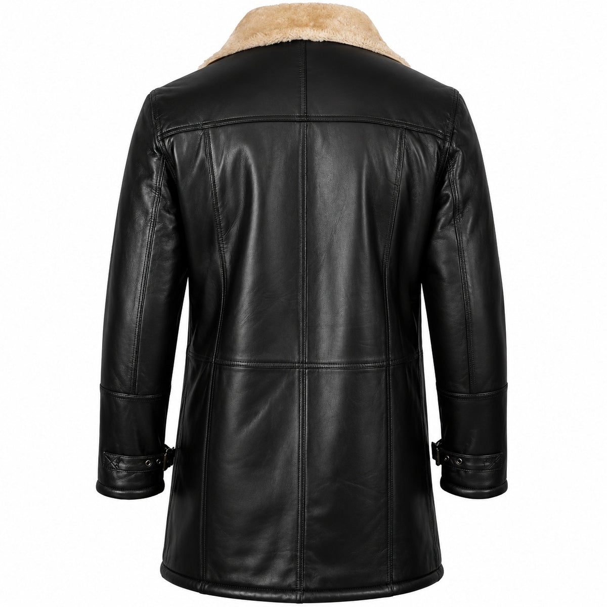 Men's Button Up Sherpa Lined Fur Leather Coat