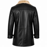 Men's Button Up Sherpa Lined Fur Leather Coat