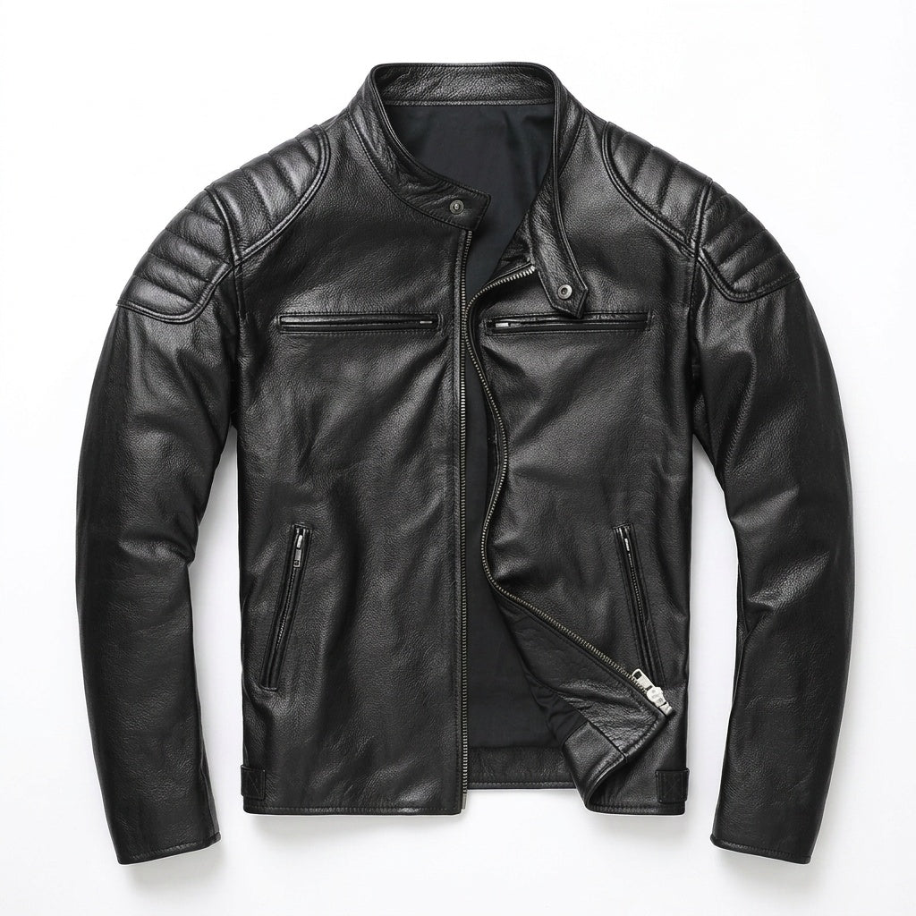 Men's Black Leather Moto Jacket