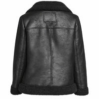 Women's Black Aviator Sherpa Fur Leather Jacket