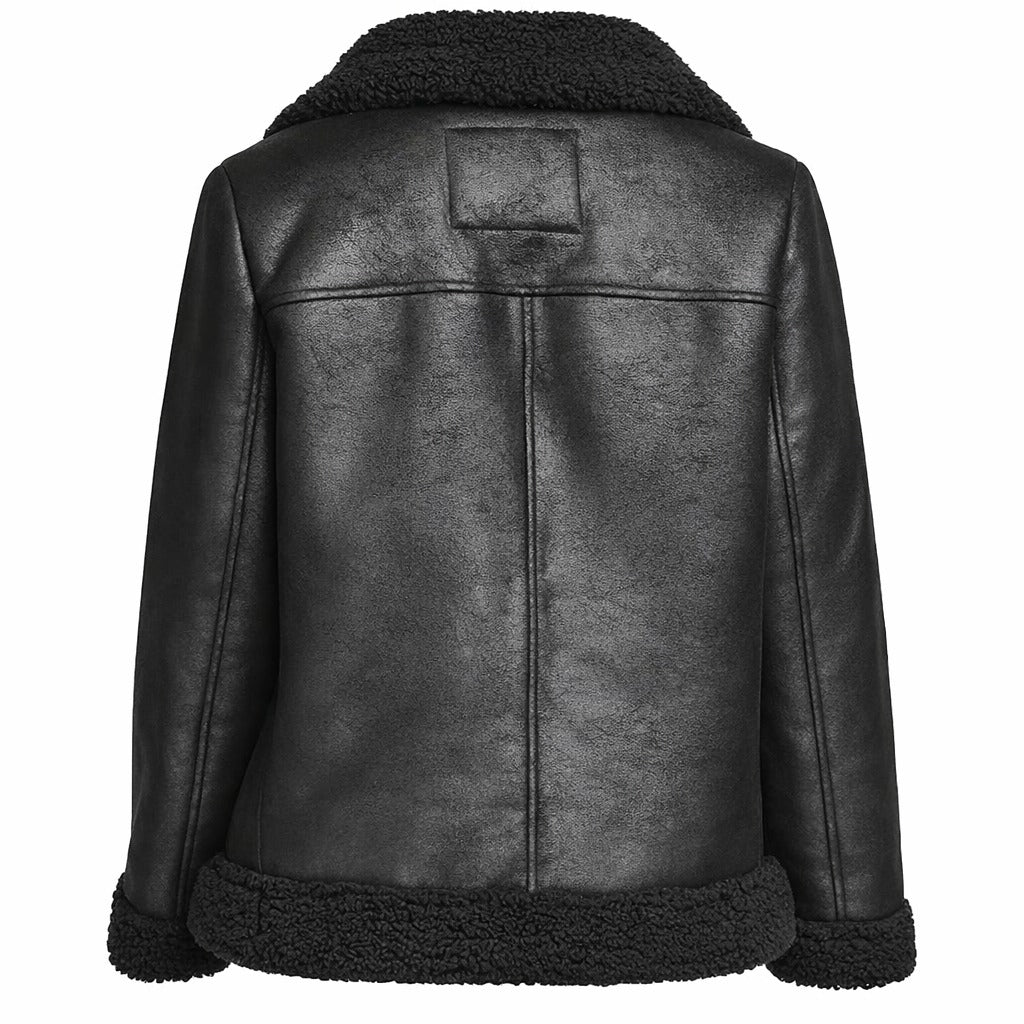 Women's Black Aviator Sherpa Fur Leather Jacket