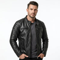 Men's Black Leather Moto Jacket