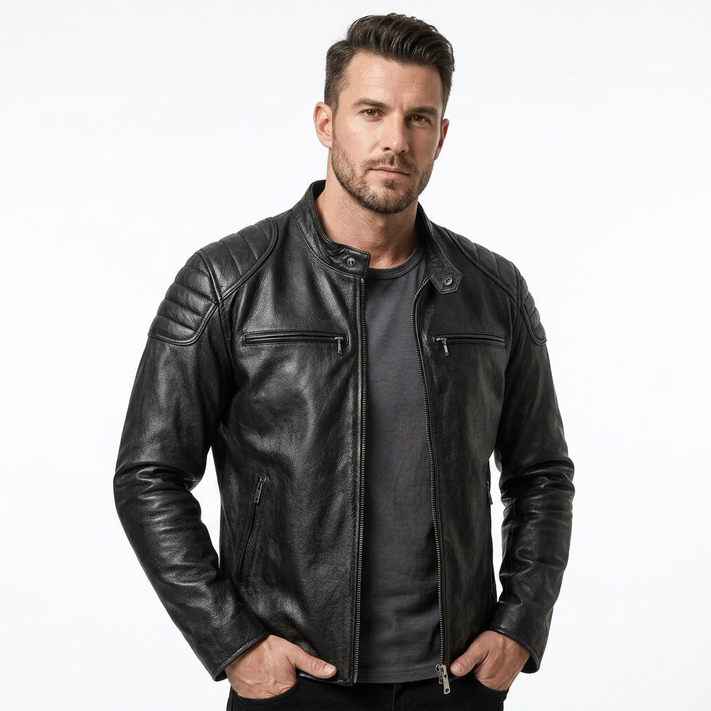 Men's Black Leather Moto Jacket
