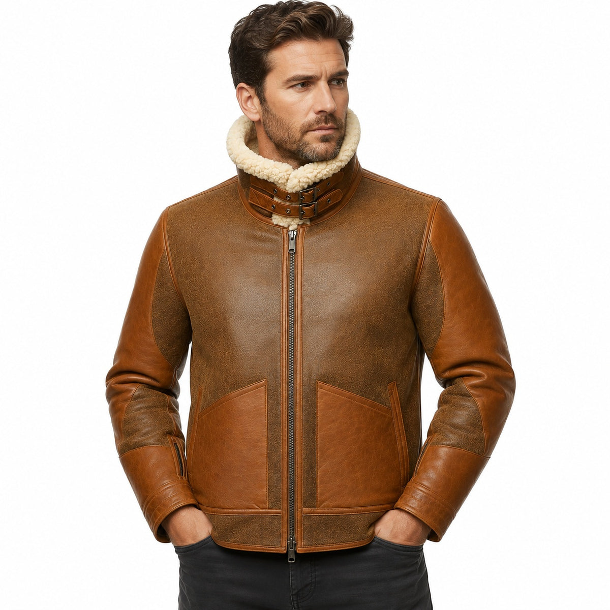 Men's Brown Fur Lined Leather Jacket