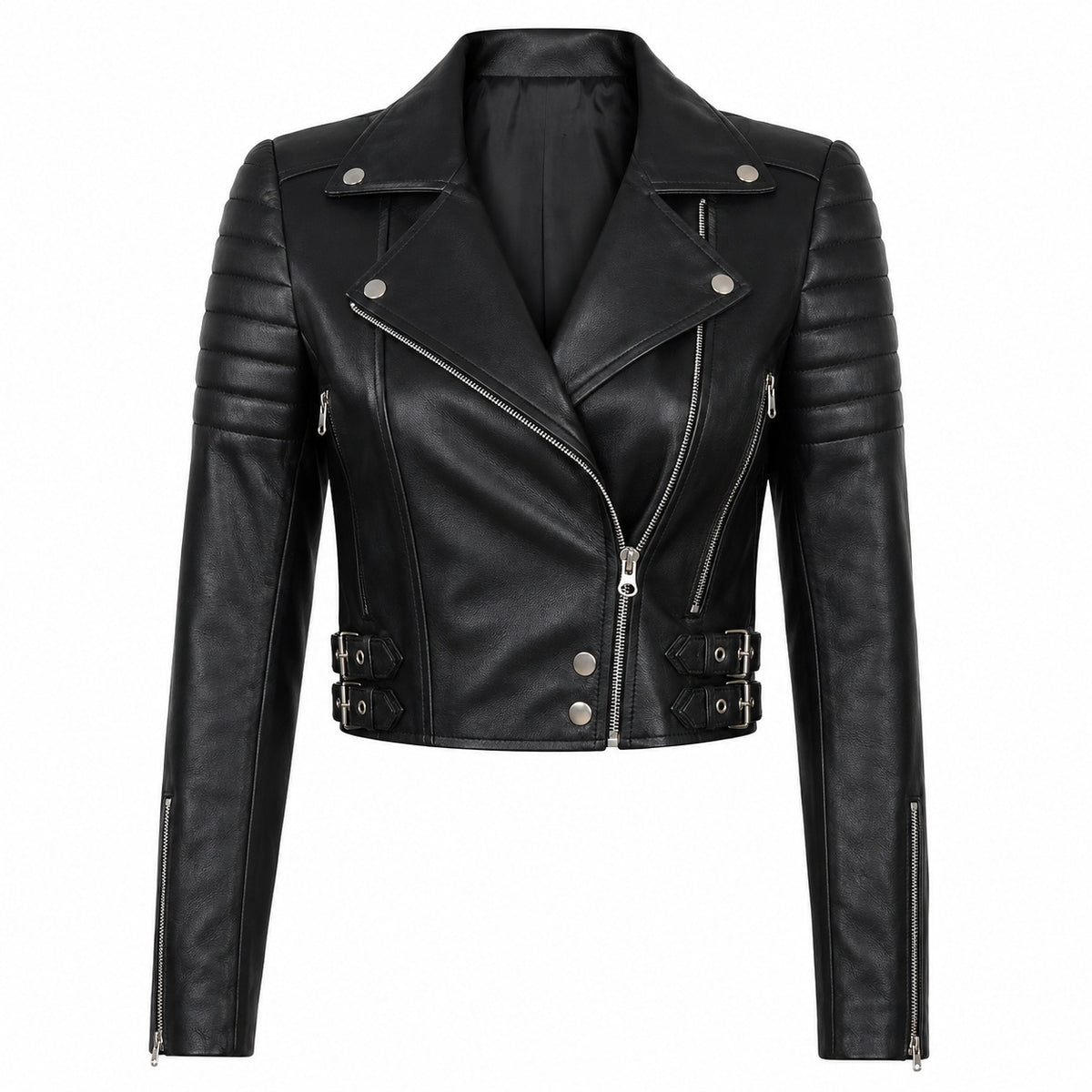 Women's Black Aysmmetrical Cropped Jacket