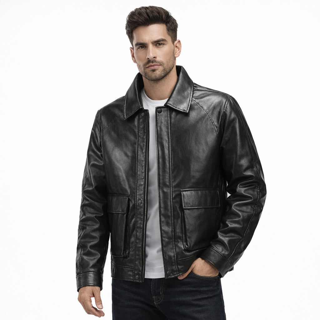 Men's Classic Collared Leather Jacket