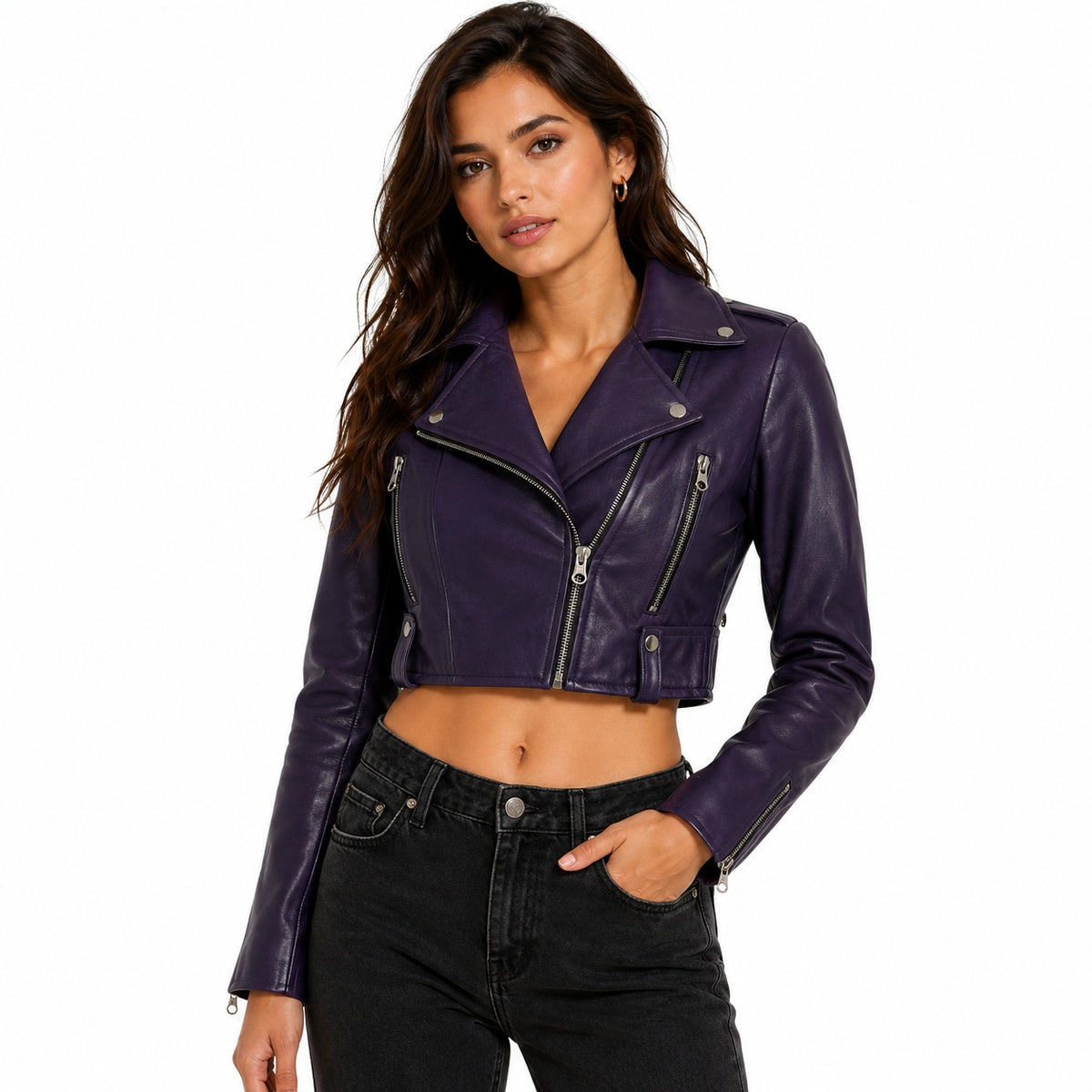 Women's Moto Biker Cropped Leather Jacket