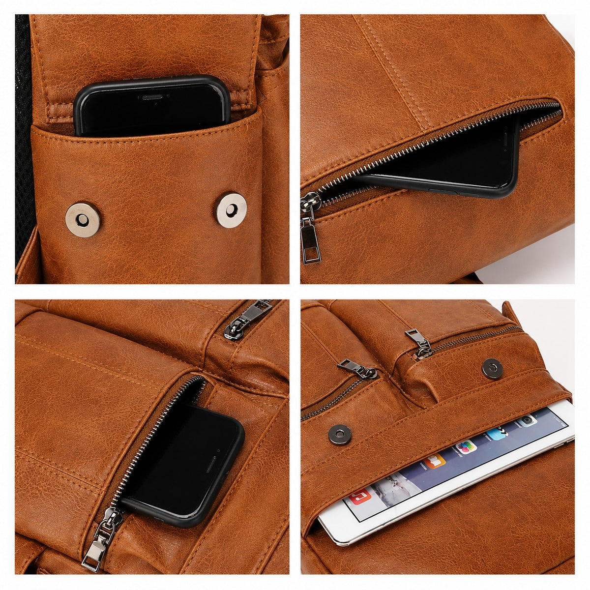 Genuine Leather Laptop Backpack With Multiple Pockets