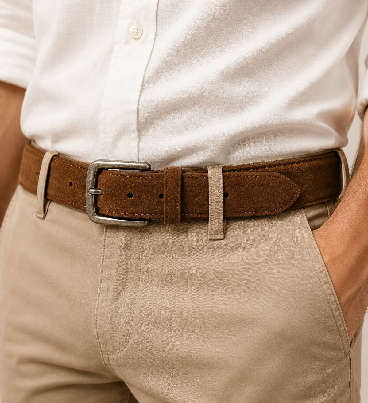 Men's Classic Suede Leather Belt Vintage Antique Buckle