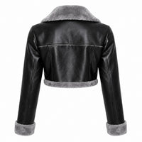 Women's Asymmetrical Shearling Fur Cropped Leather Jacket