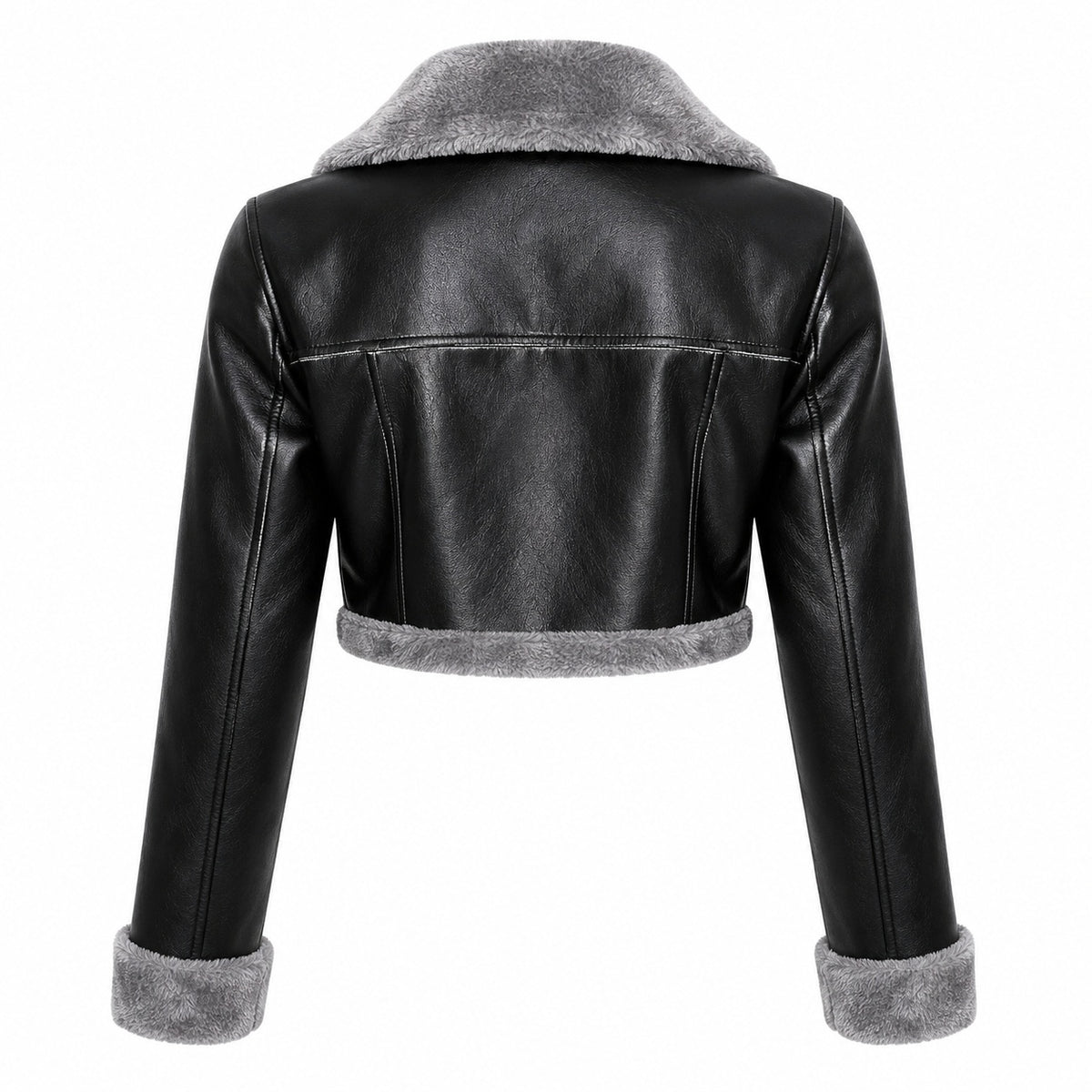Women's Asymmetrical Shearling Fur Cropped Leather Jacket