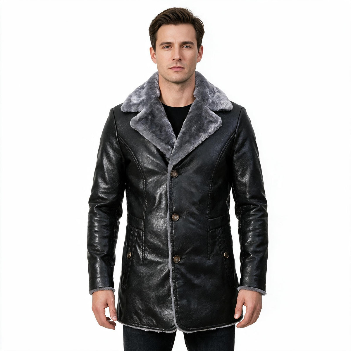 Men's Classic Mid Length Shearling Coat