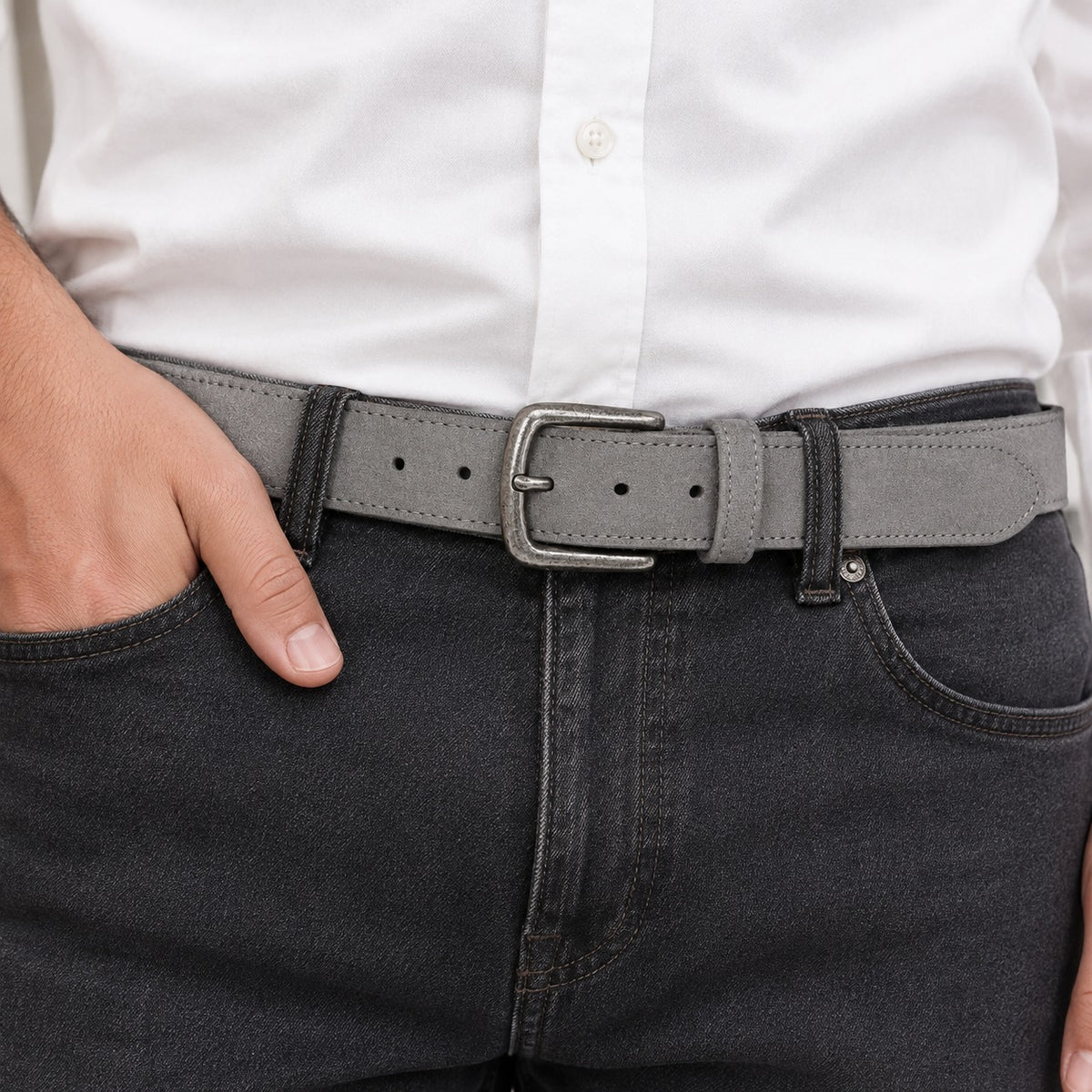 Men's Vintage Suede Leather Belt Antique Buckle Jeans Belt