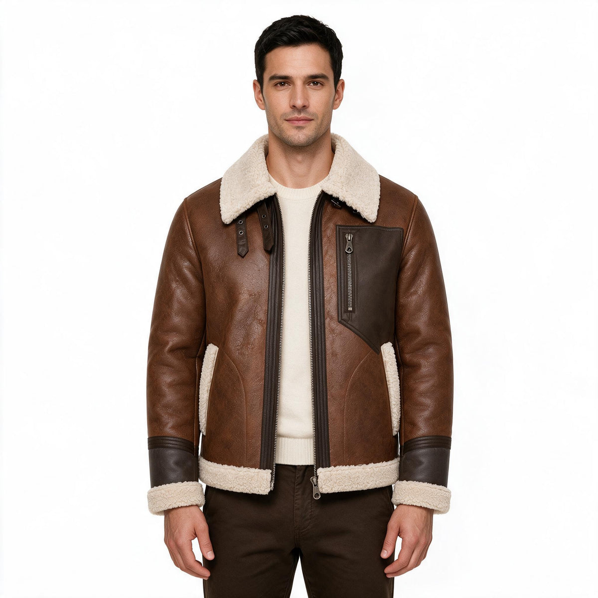 Men's Premium Brown Shearling Leather Jacket