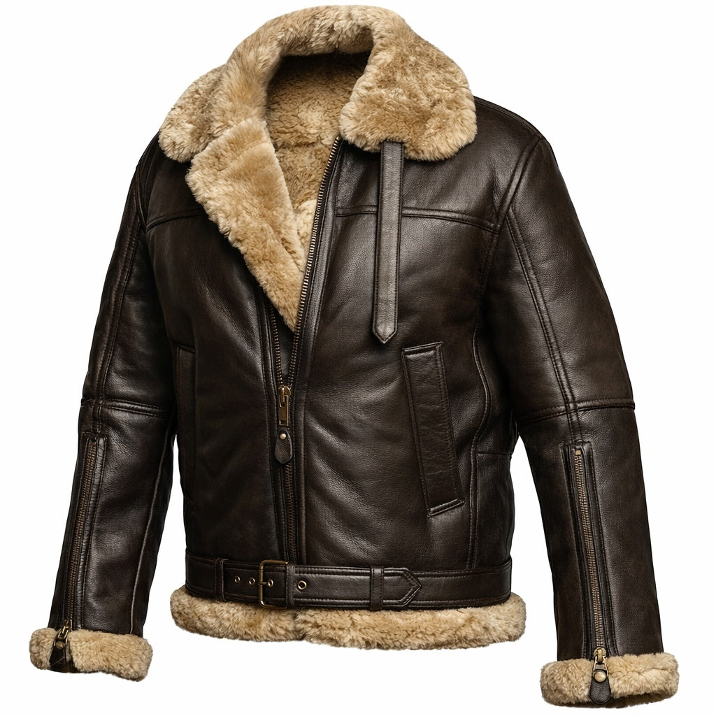 Men's Bomber Flight Shearling Real Leather Jacket