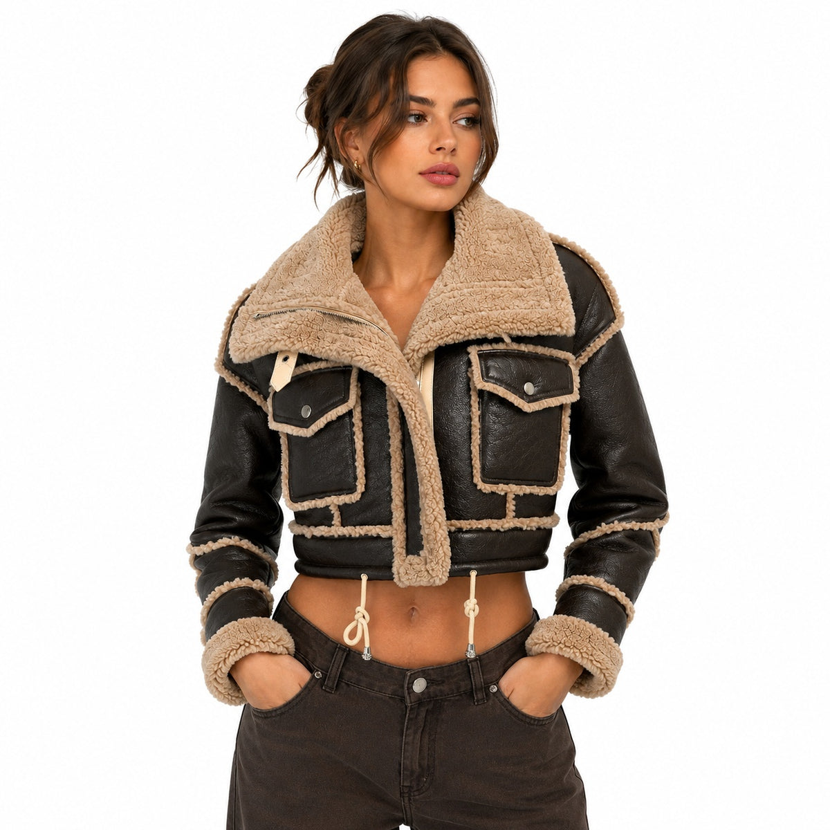 Women's Shearling Aviator Cropped Jacket