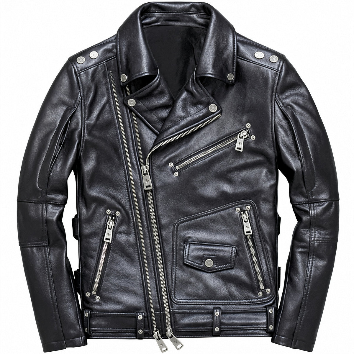 Men's Black Multi Zipper Biker Leather Jacket