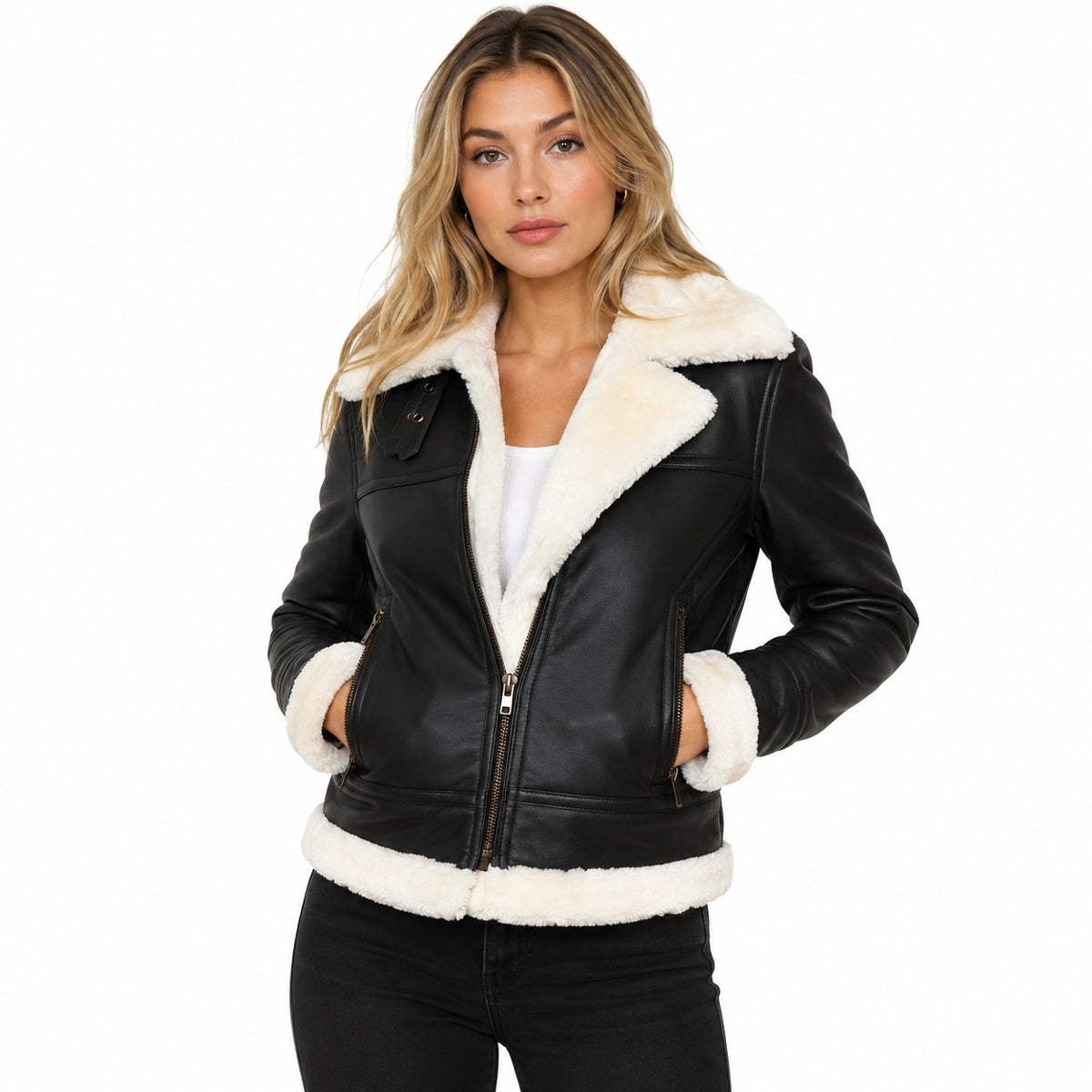 Women's Fur Lined Shearling Leather Jacket