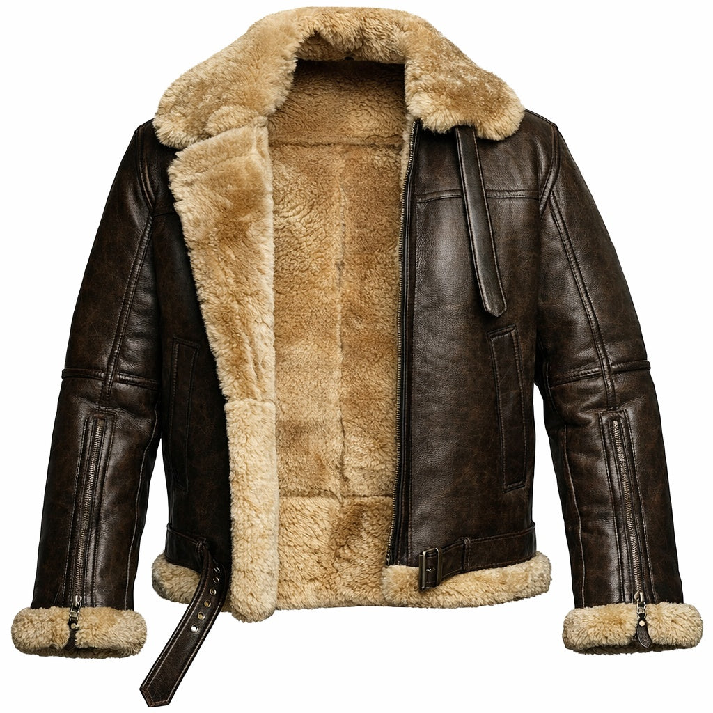 Men's Bomber Flight Shearling Real Leather Jacket