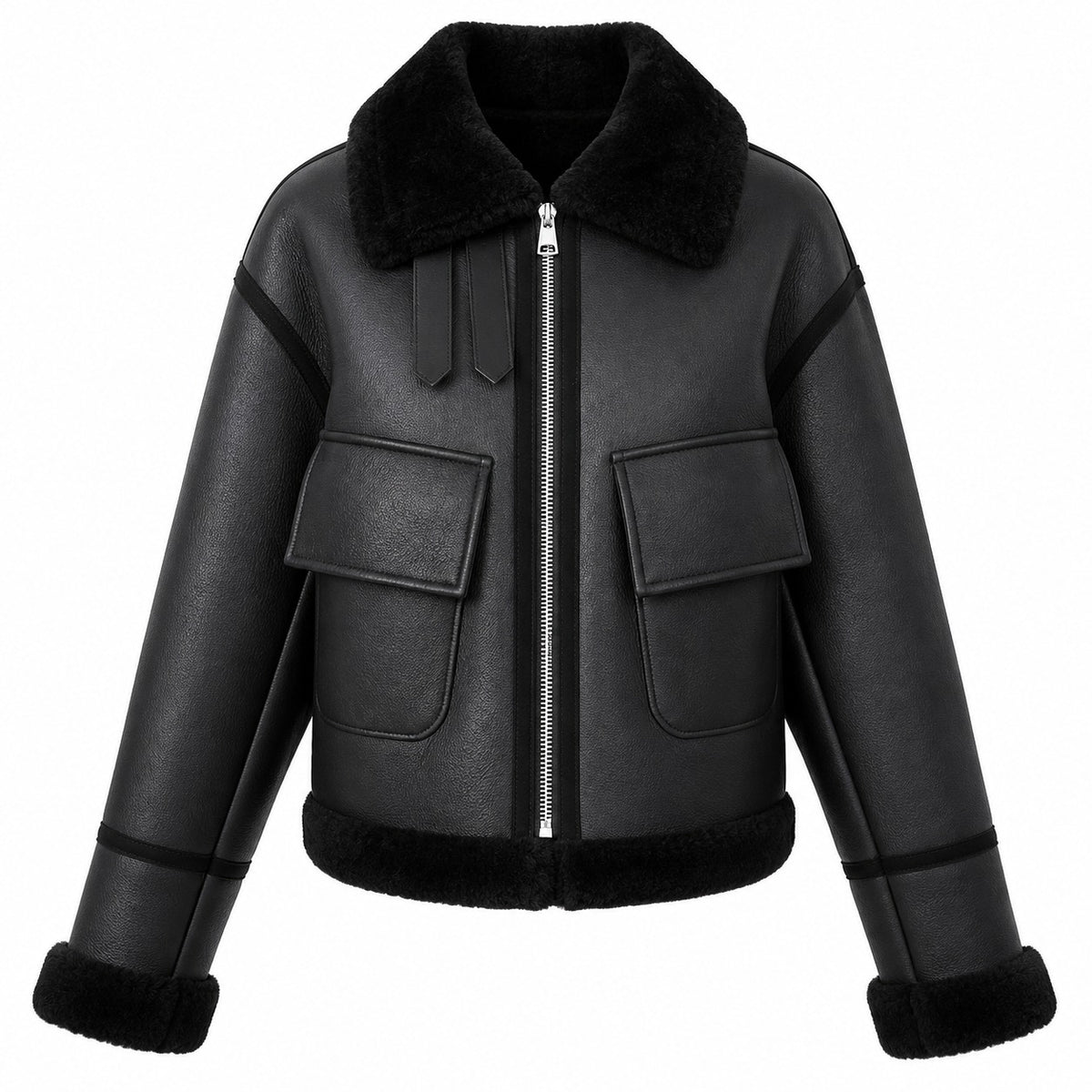 Elaris Black Shearling Leather Jacket